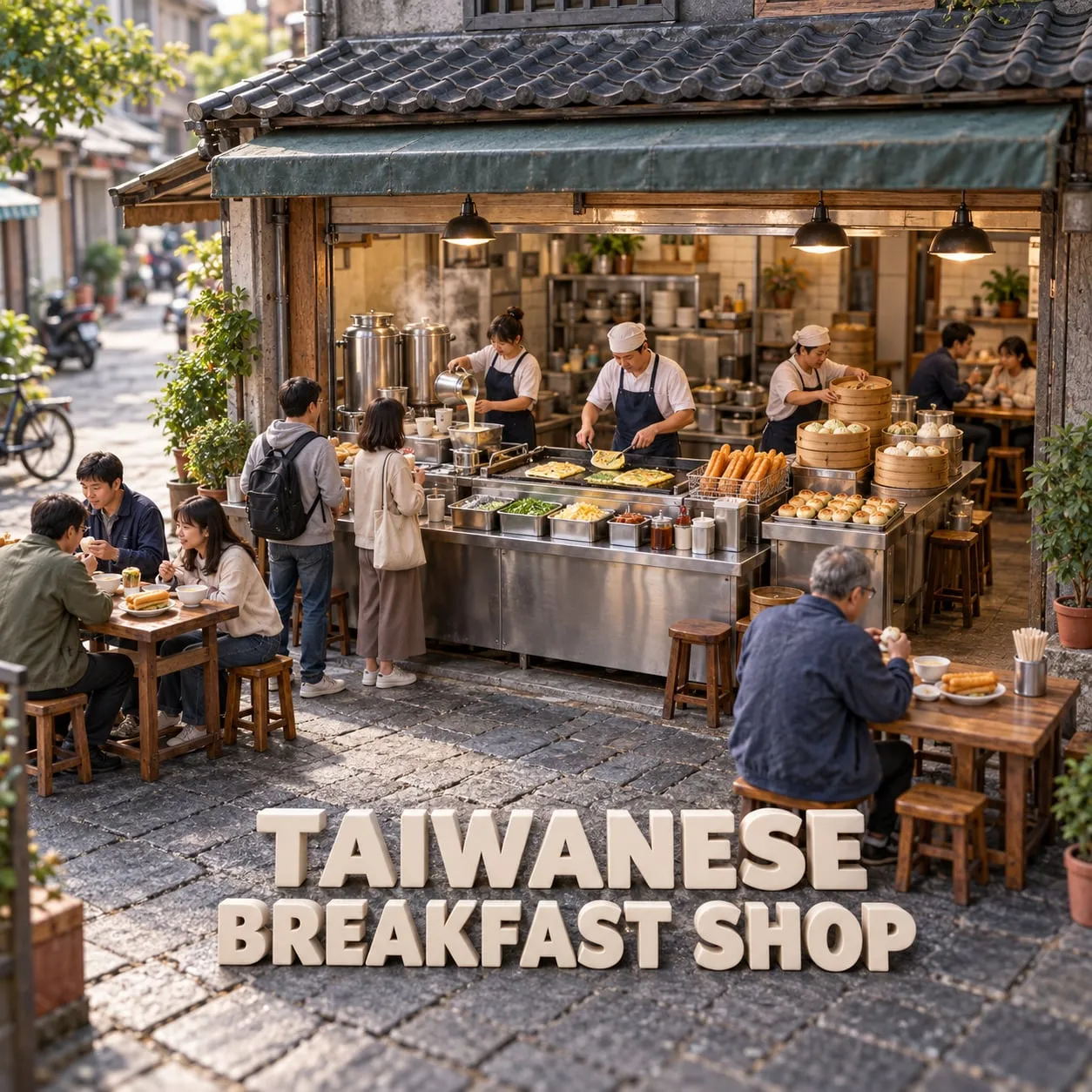 A Taiwanese breakfast shop with soy milk, egg crepes and steamed buns