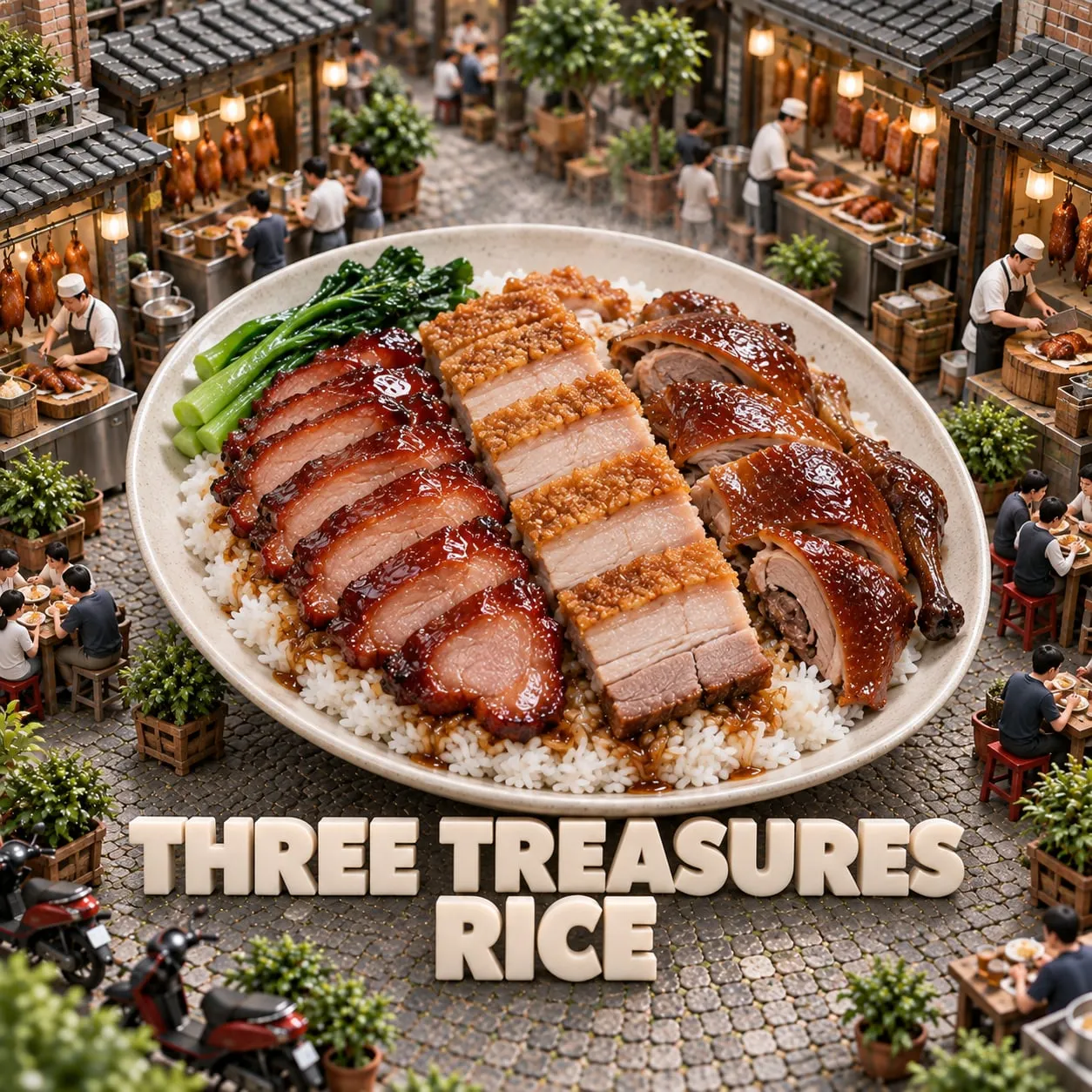 홍콩식 삼보반(3종 로스트 덮밥) (三寶飯)